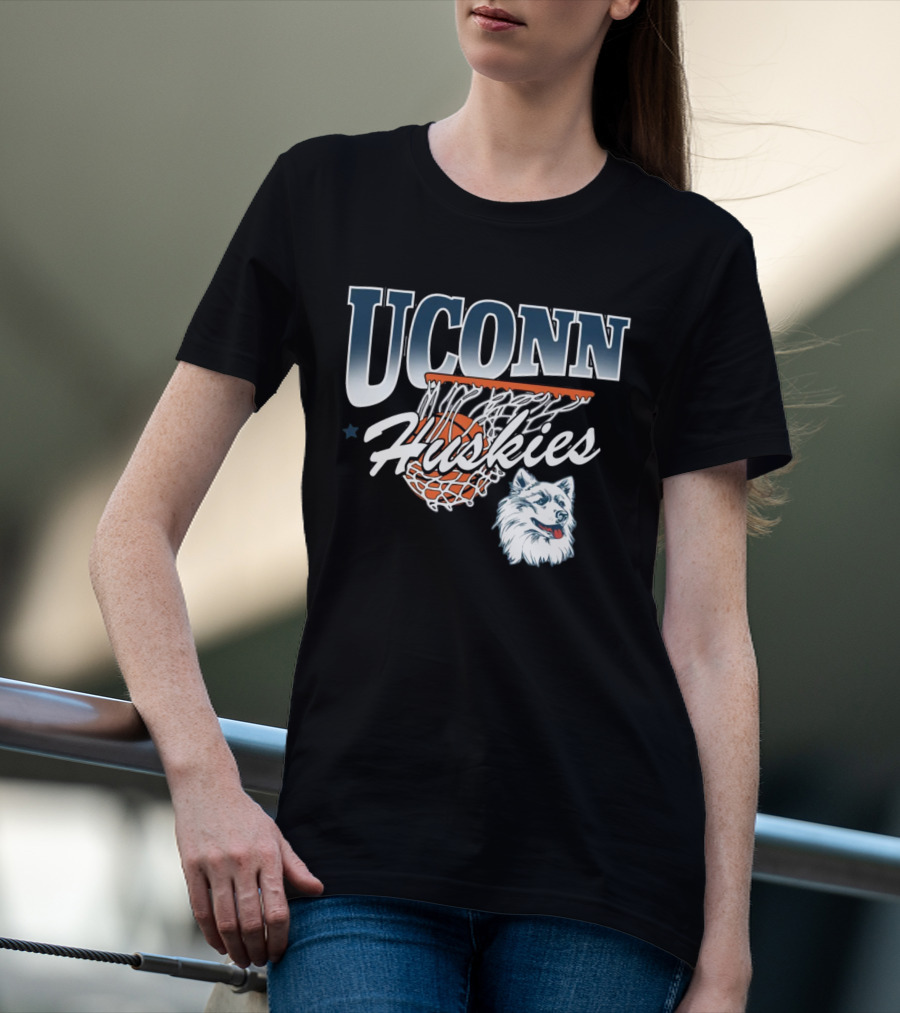 UConn Huskies Basketball Husky Mascot And Net T-Shirt