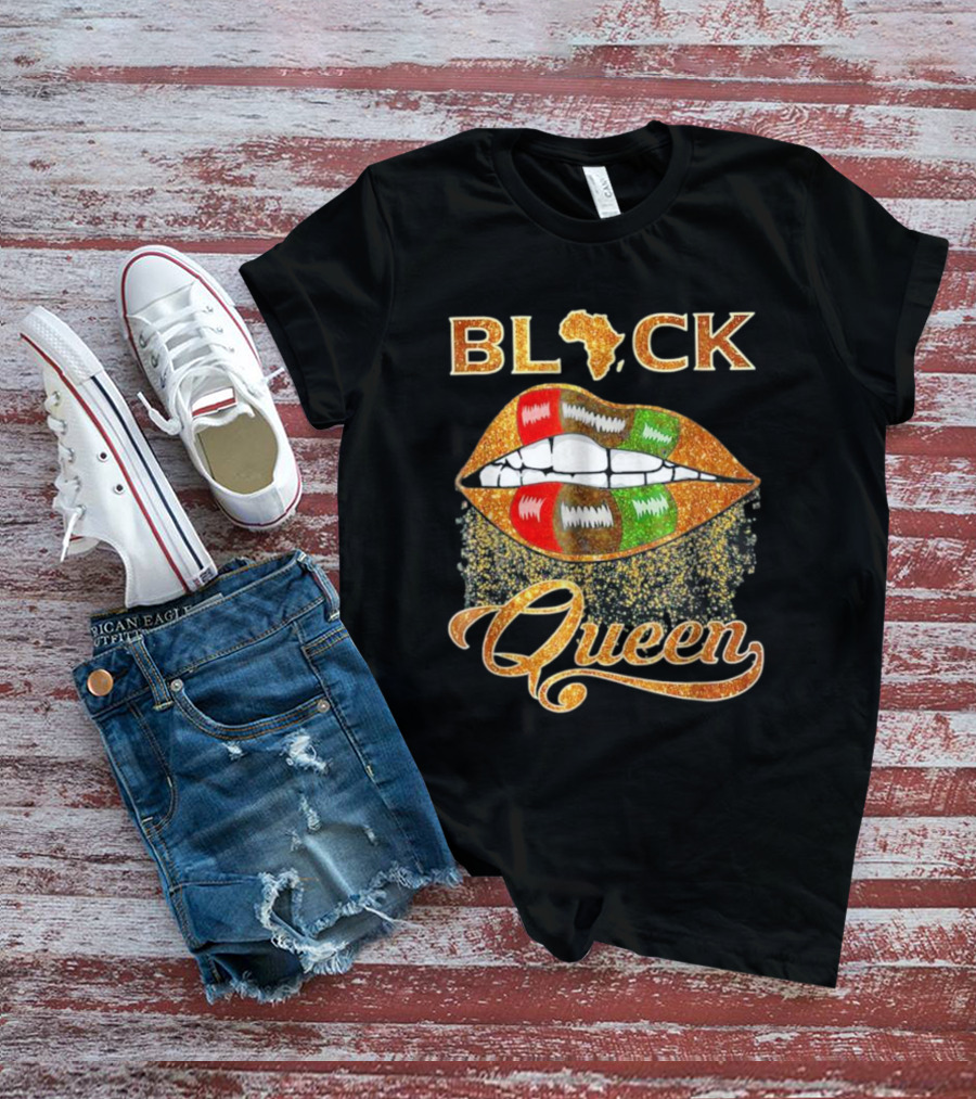 Black Queen Lips Red Green African Flag Africa T-Shirt