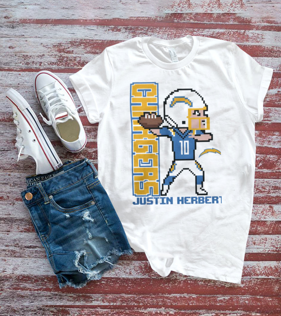 Justin Herbert Los Angeles Chargers Pixel Player 10 T-Shirt