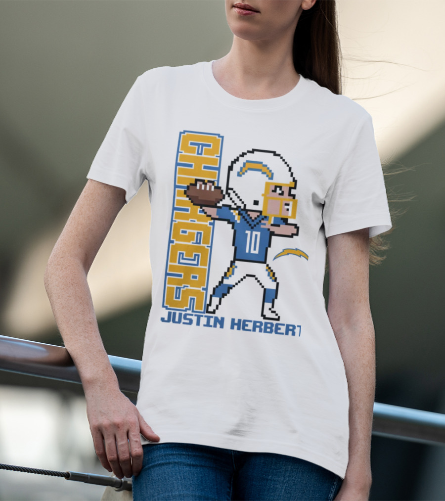Justin Herbert Los Angeles Chargers Pixel Player 10 T-Shirt