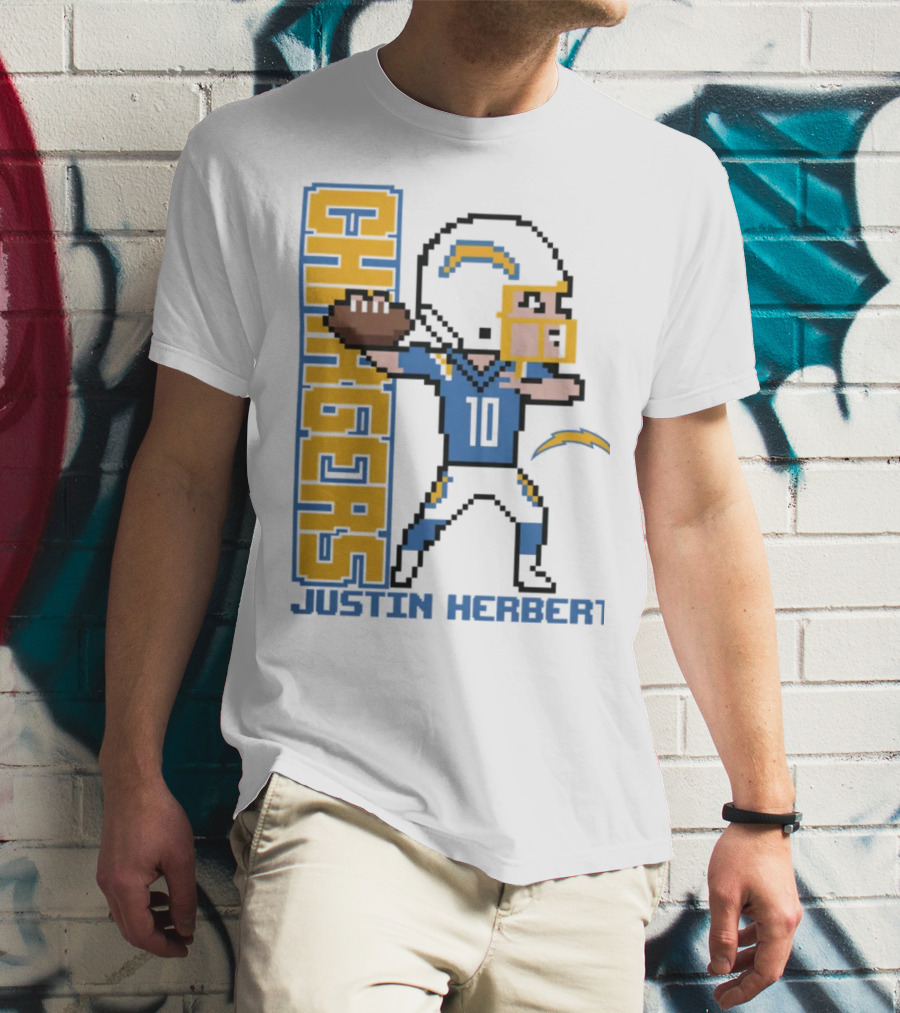 Justin Herbert Los Angeles Chargers Pixel Player 10 T-Shirt