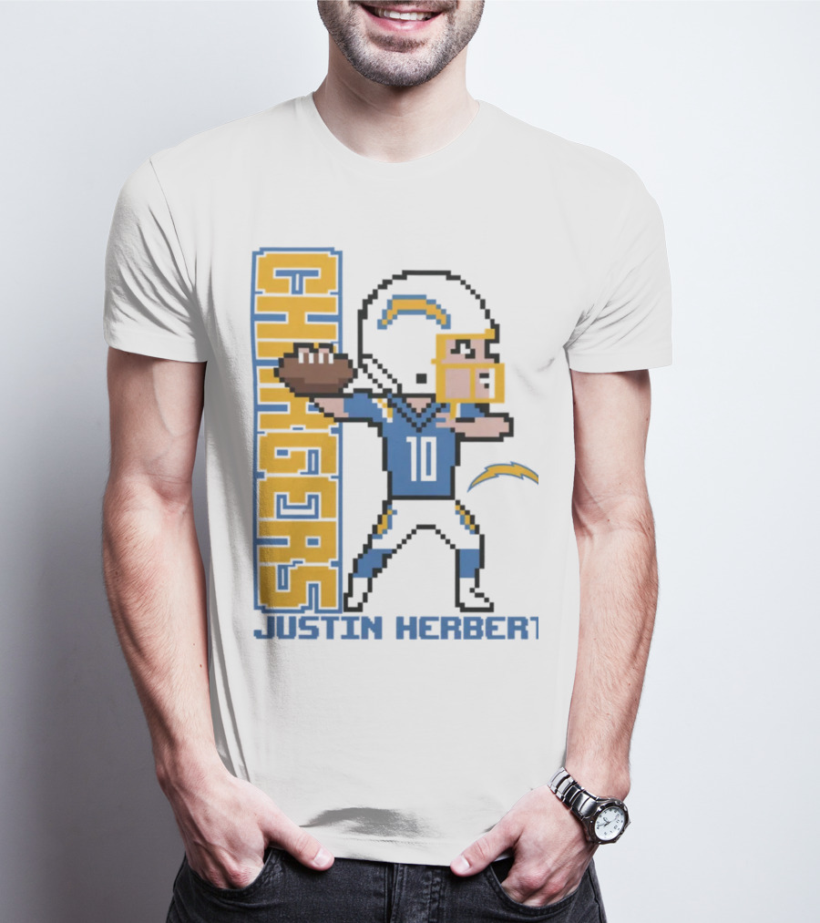 Justin Herbert Los Angeles Chargers Pixel Player 10 T-Shirt