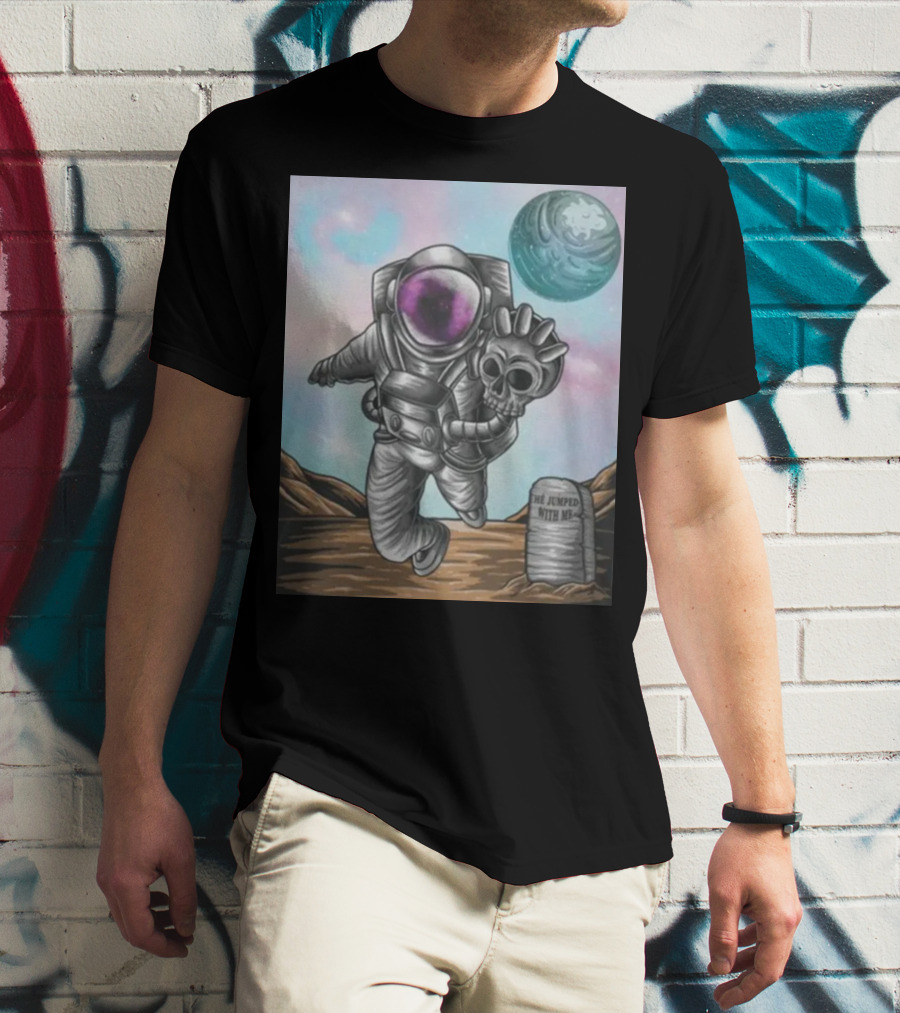 Slim Reaper Essential Youth Astronaut Skull Moon Tombstone He Jumped With Me T-Shirt