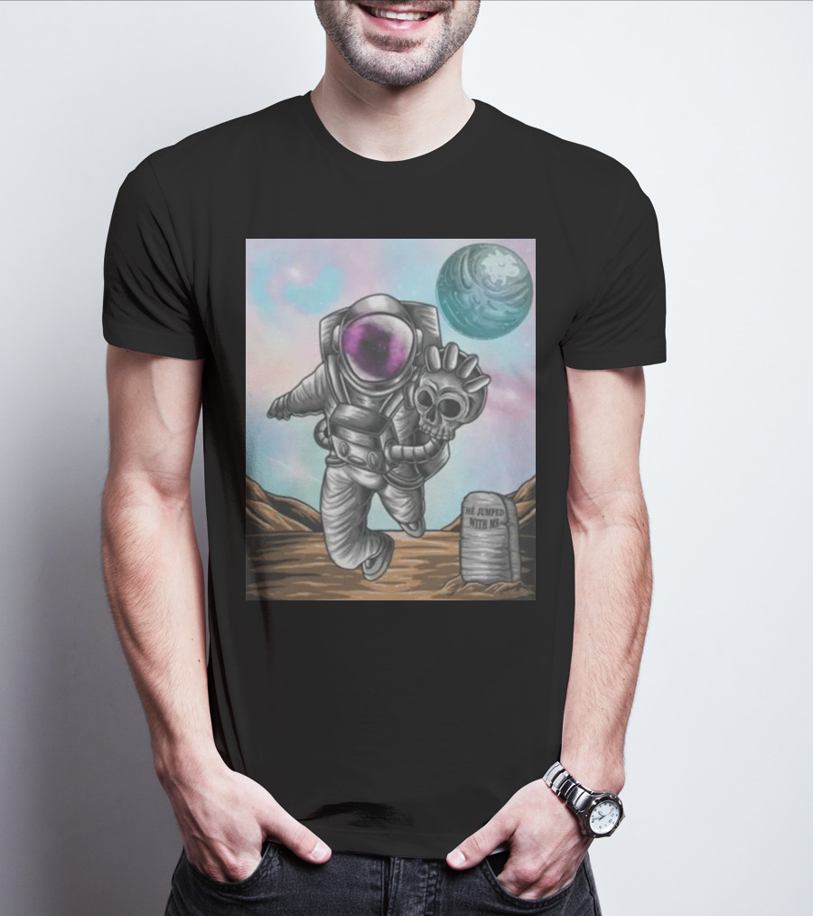 Slim Reaper Essential Youth Astronaut Skull Moon Tombstone He Jumped With Me T-Shirt