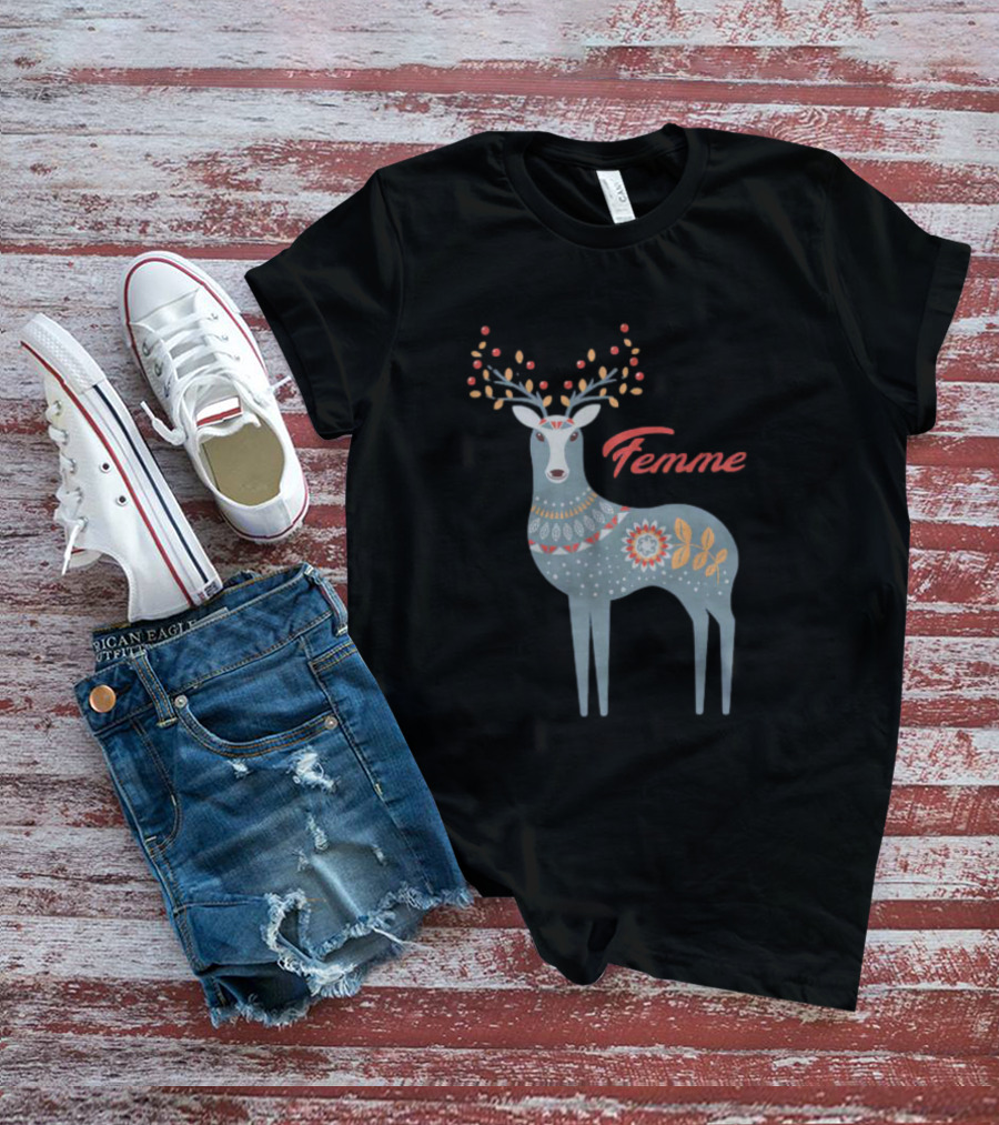 Femme Nordic Deer With Patterned Antlers T-Shirt