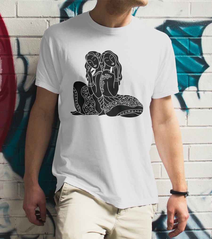 Gemini Zodiac Twins Sitting Embrace T-Shirt