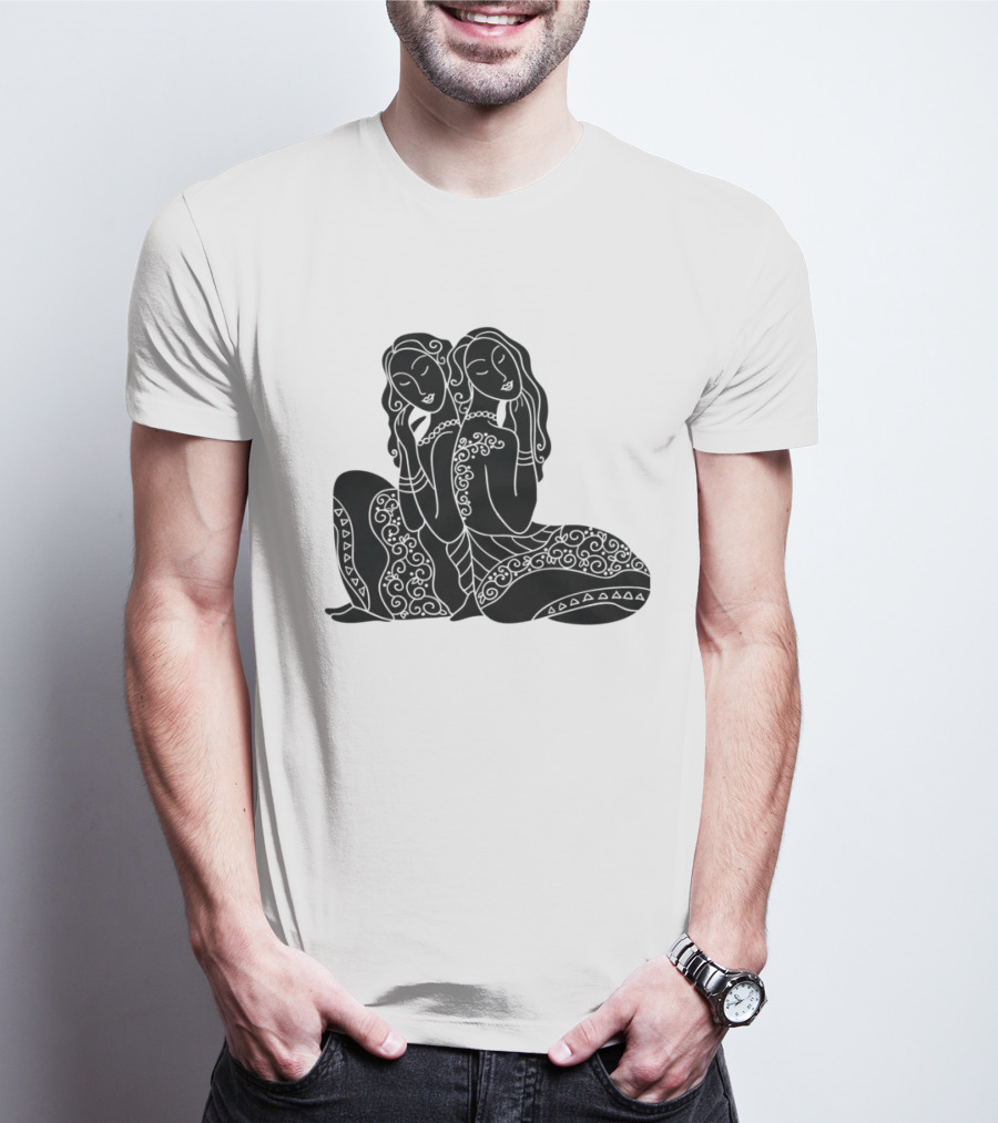 Gemini Zodiac Twins Sitting Embrace T-Shirt