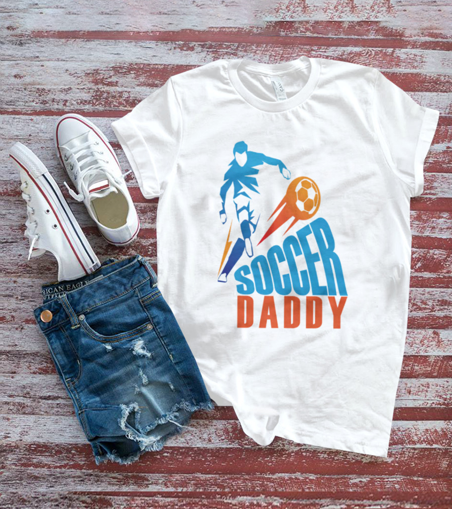 Soccer Daddy Blue Orange Football T-Shirt