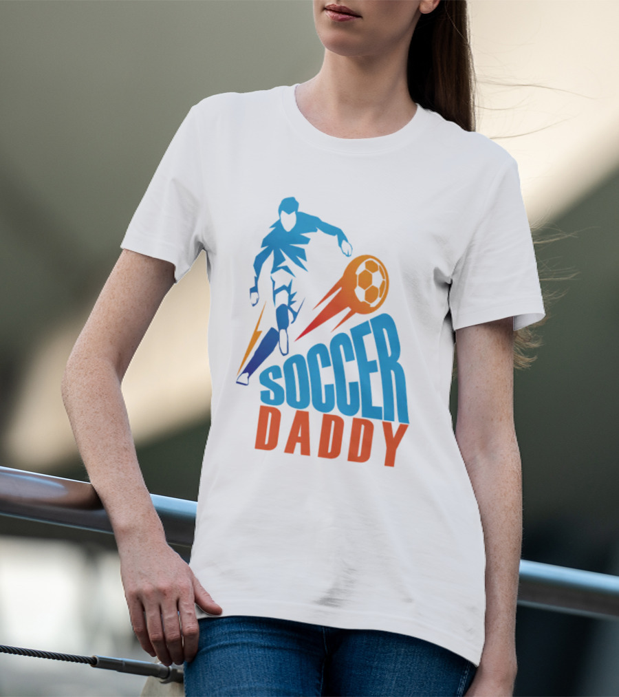 Soccer Daddy Blue Orange Football T-Shirt