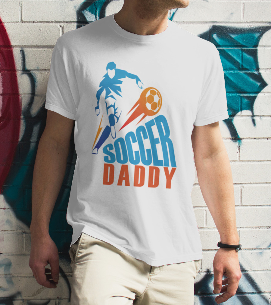 Soccer Daddy Blue Orange Football T-Shirt
