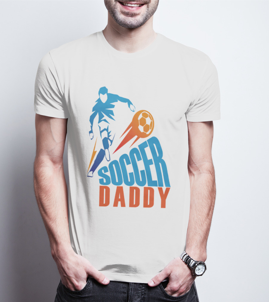 Soccer Daddy Blue Orange Football T-Shirt