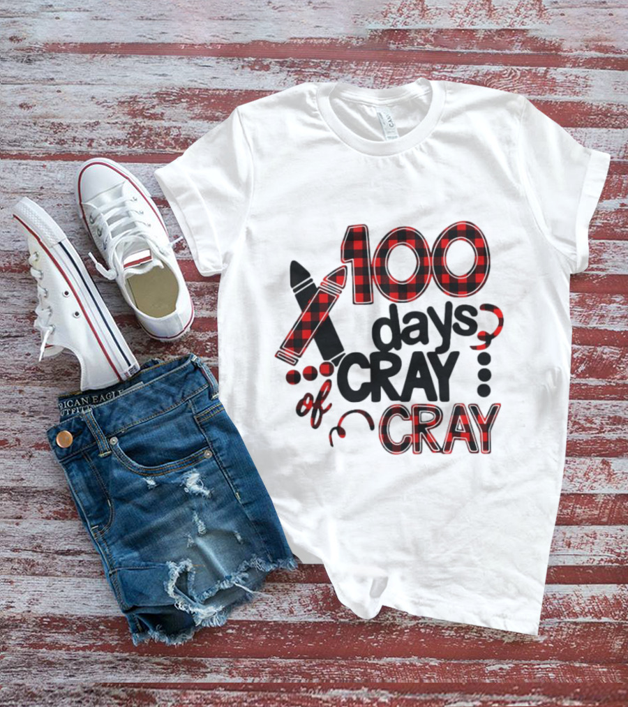 100 Days Cray Of Cray Red Plaid Crayons T-Shirt