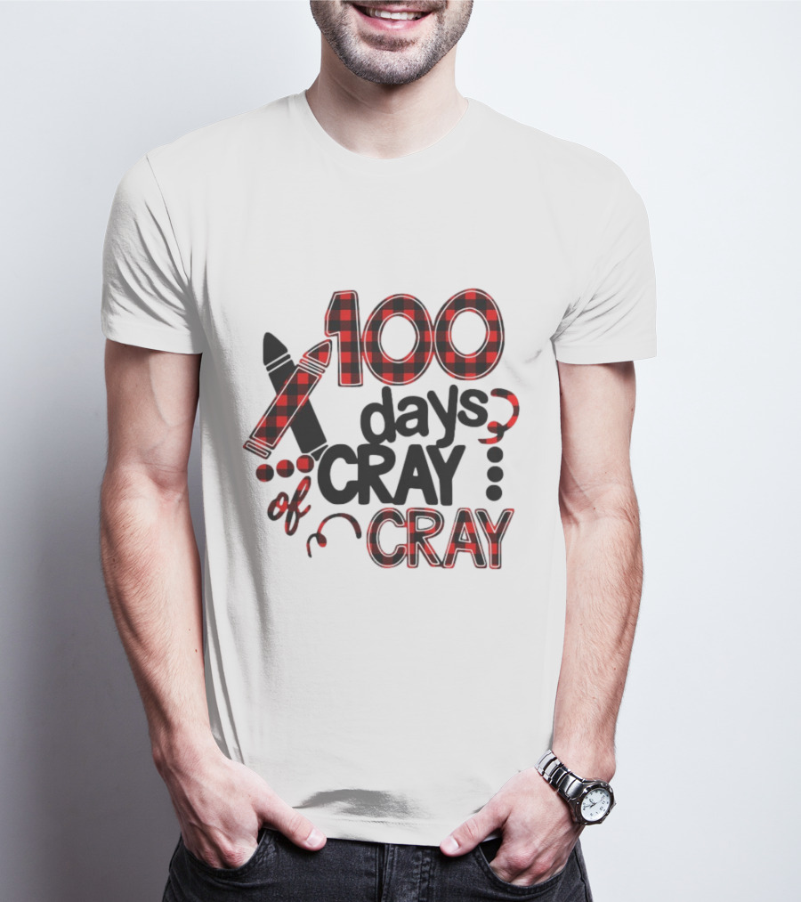 100 Days Cray Of Cray Red Plaid Crayons T-Shirt