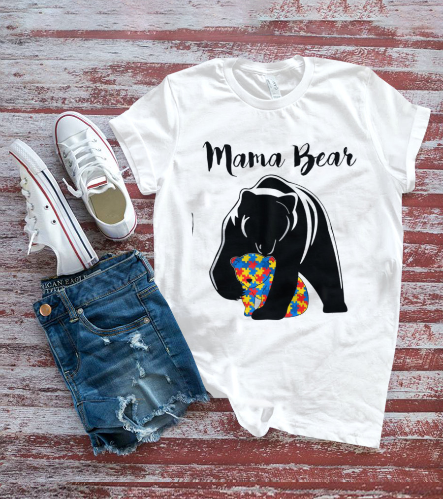 Mama Bear Autism Puzzle Piece Hug T-Shirt