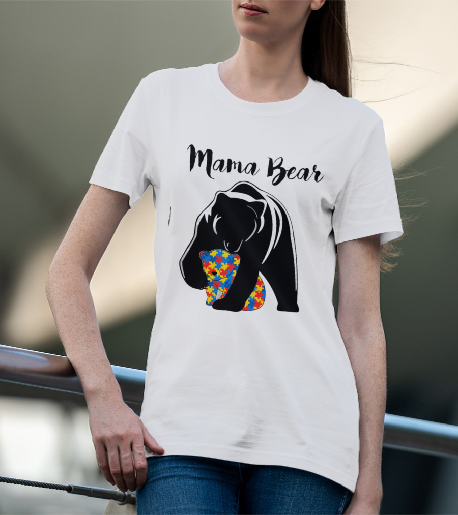 Mama Bear Autism Puzzle Piece Hug T-Shirt