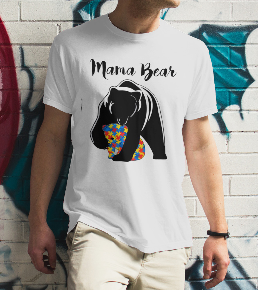 Mama Bear Autism Puzzle Piece Hug T-Shirt