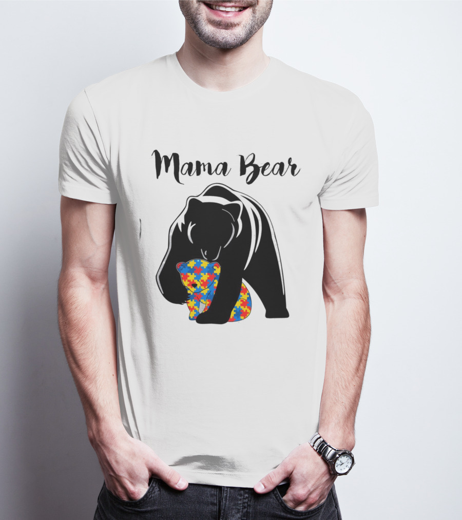Mama Bear Autism Puzzle Piece Hug T-Shirt