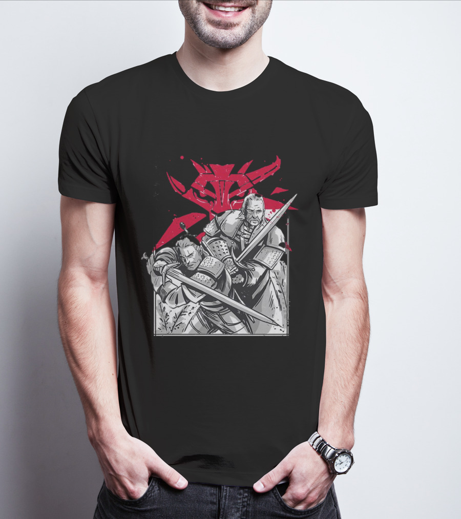 Wild Hunt Sensei Kanji Swordsmen Red T-Shirt