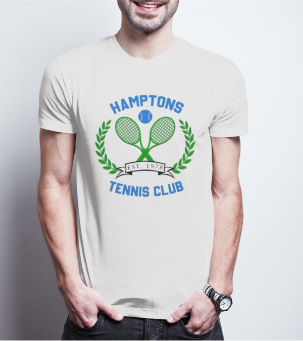 Hamptons Tennis Club Est. 1978 Green Rackets Blue Ball Laurel Wreath T-Shirt
