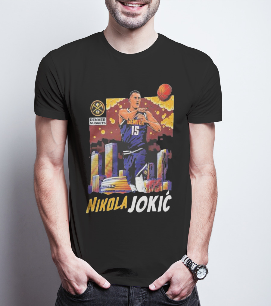 Nikola Jokic Denver Nuggets Nba Player Basketball Skyline T-Shirt