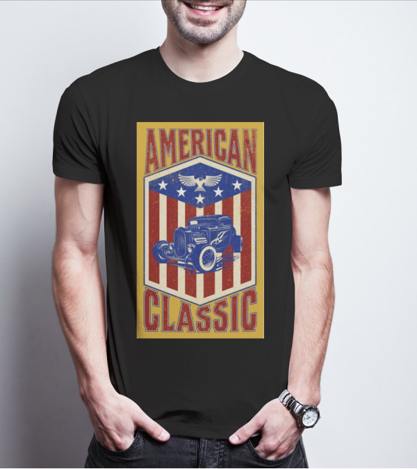 AMERICAN CLASSIC Hot Rod Eagle Stripes Stars Vintage Retro T-Shirt