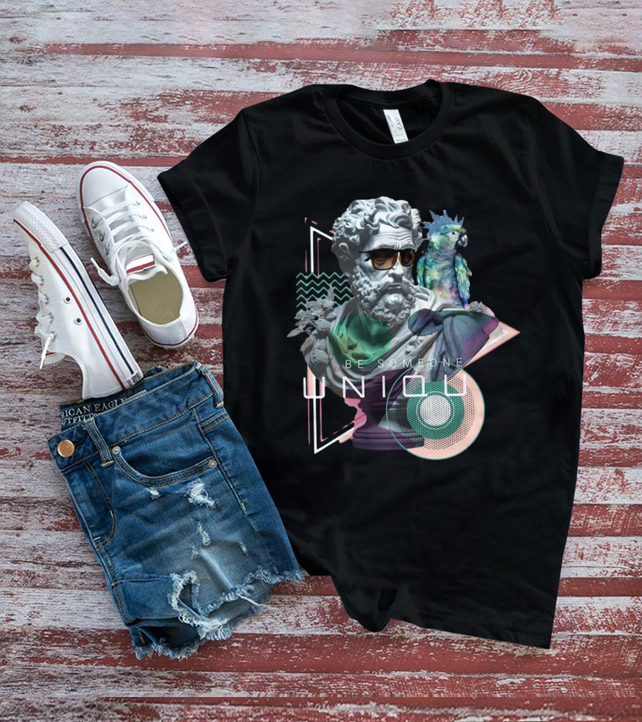Be Someone Unique Statue With Sunglasses And Colorful Parrot T-Shirt