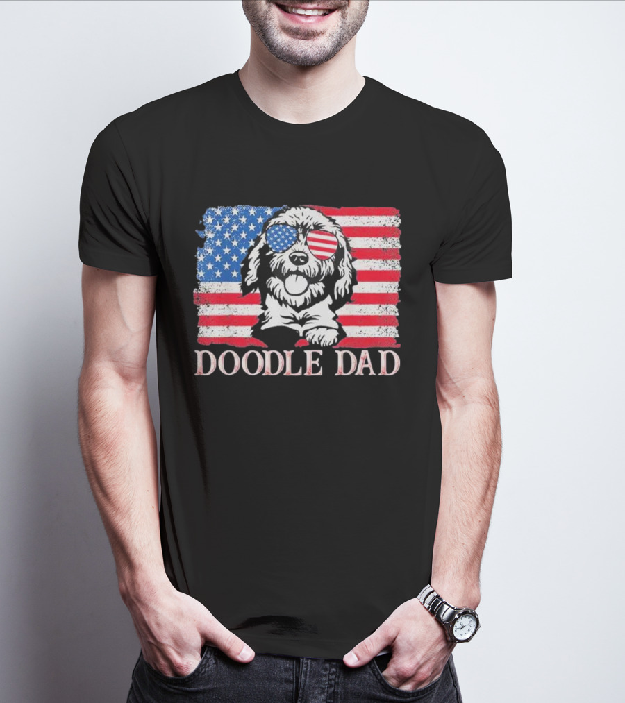 Goldendoodle Doodle Dad American Flag Sunglasses T-Shirt