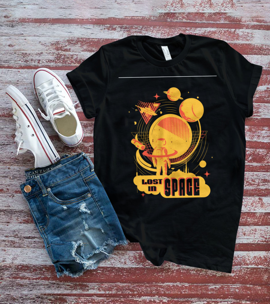 Lost In Space Astronaut With Planets And Rockets Retro T-Shirt