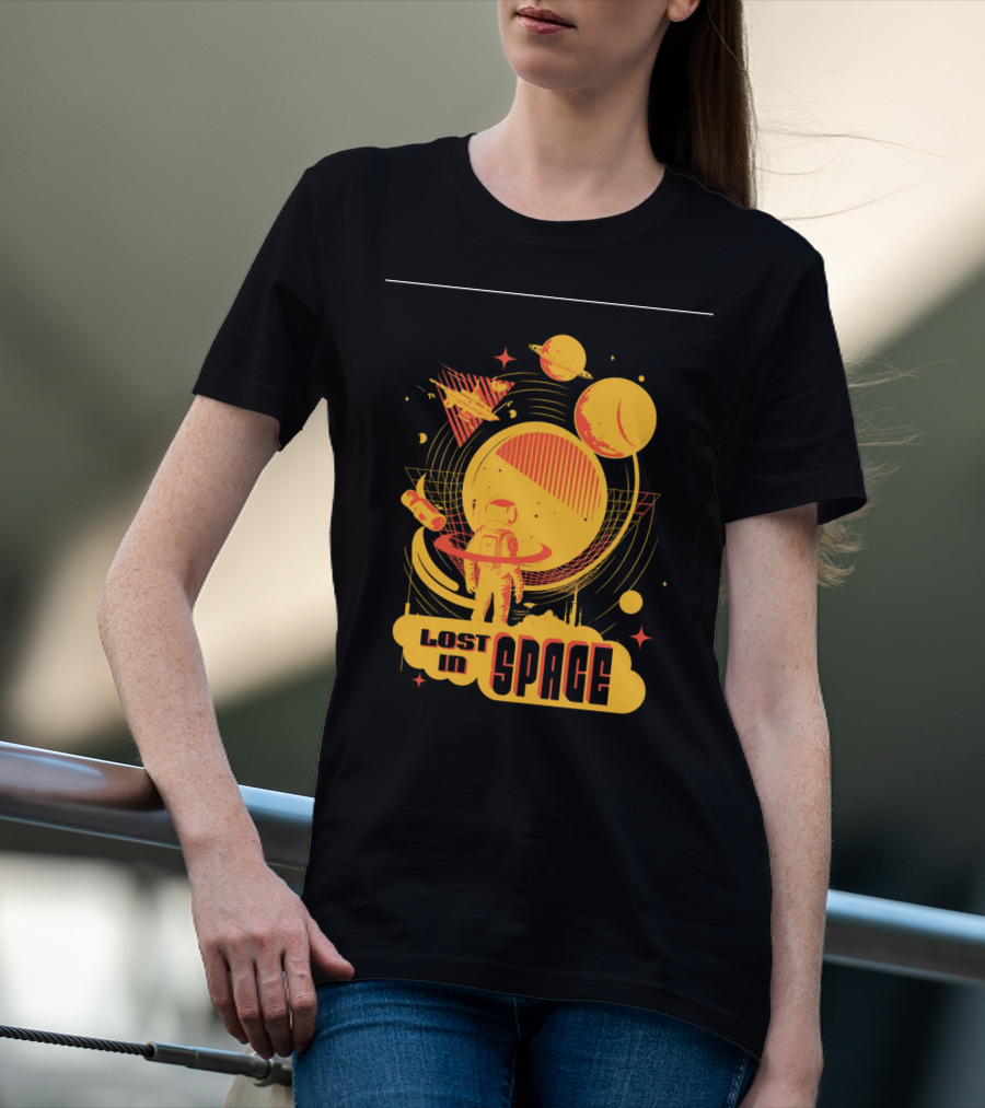 Lost In Space Astronaut With Planets And Rockets Retro T-Shirt