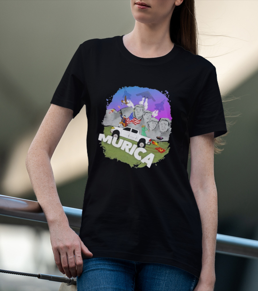 Murica Mount Rushmore Bald Eagle Statue Of Liberty Pickup Truck Bombers Jets T-Shirt