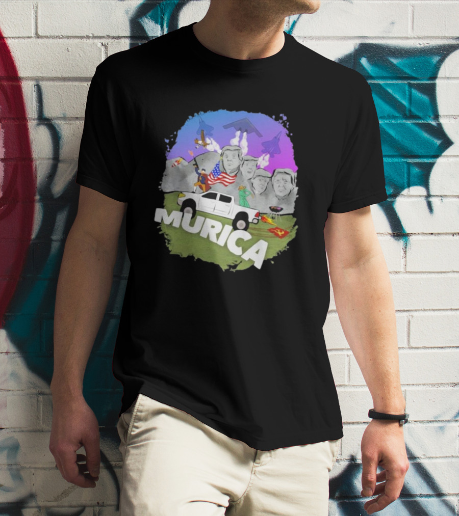 Murica Mount Rushmore Bald Eagle Statue Of Liberty Pickup Truck Bombers Jets T-Shirt