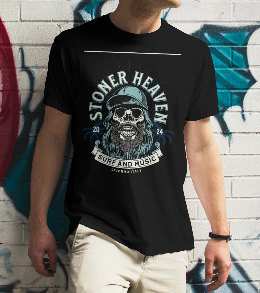 Stoner Heaven Surf And Music Skull With Cap Livorno Italy T-Shirt