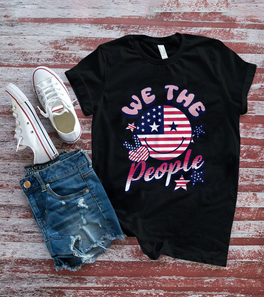 We The People American Flag Smiley Face Peace Stars T-Shirt