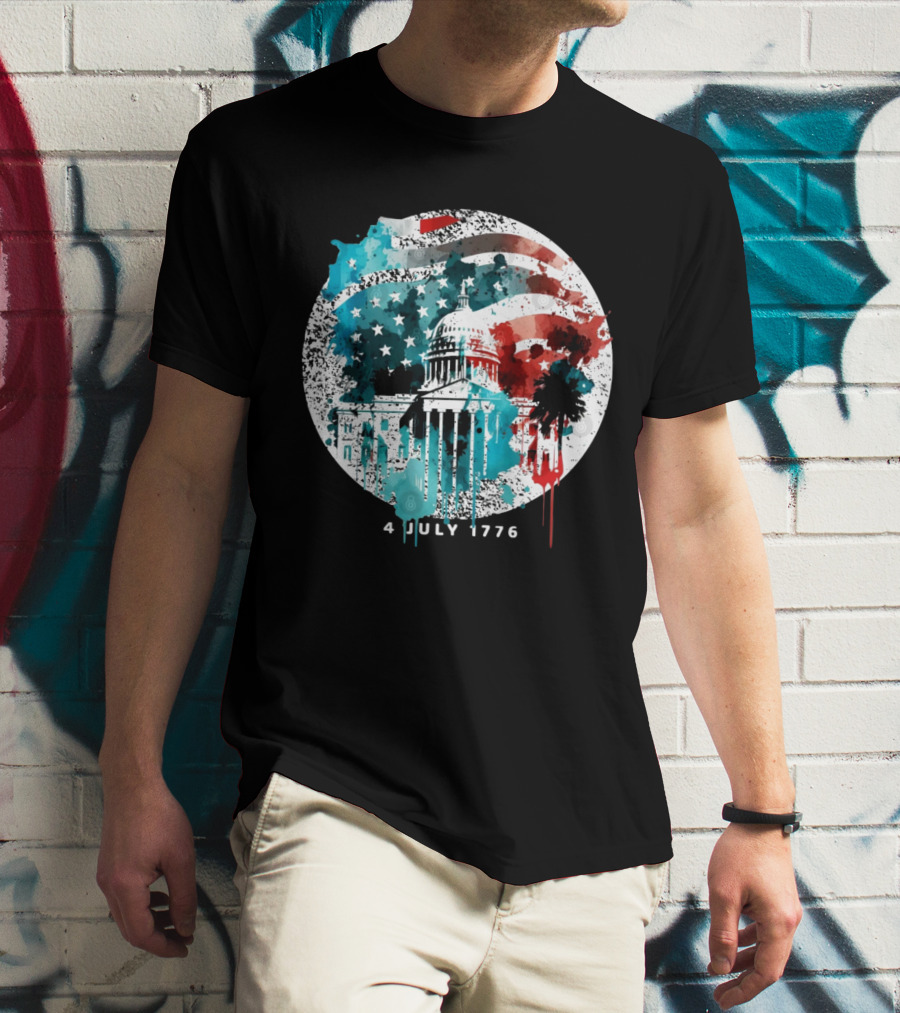 4 July 1776 American Flag Capitol Building Patriotic T-Shirt