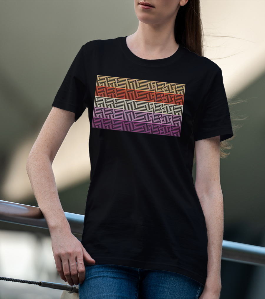 Arencibia Retro Geometric Pattern Text T-Shirt