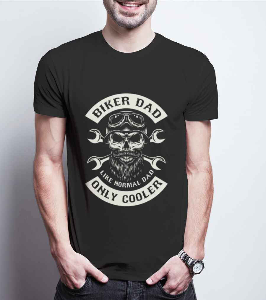 Biker Dad Like Normal Dad Only Cooler Skull With Wrenches And Goggles T-Shirt