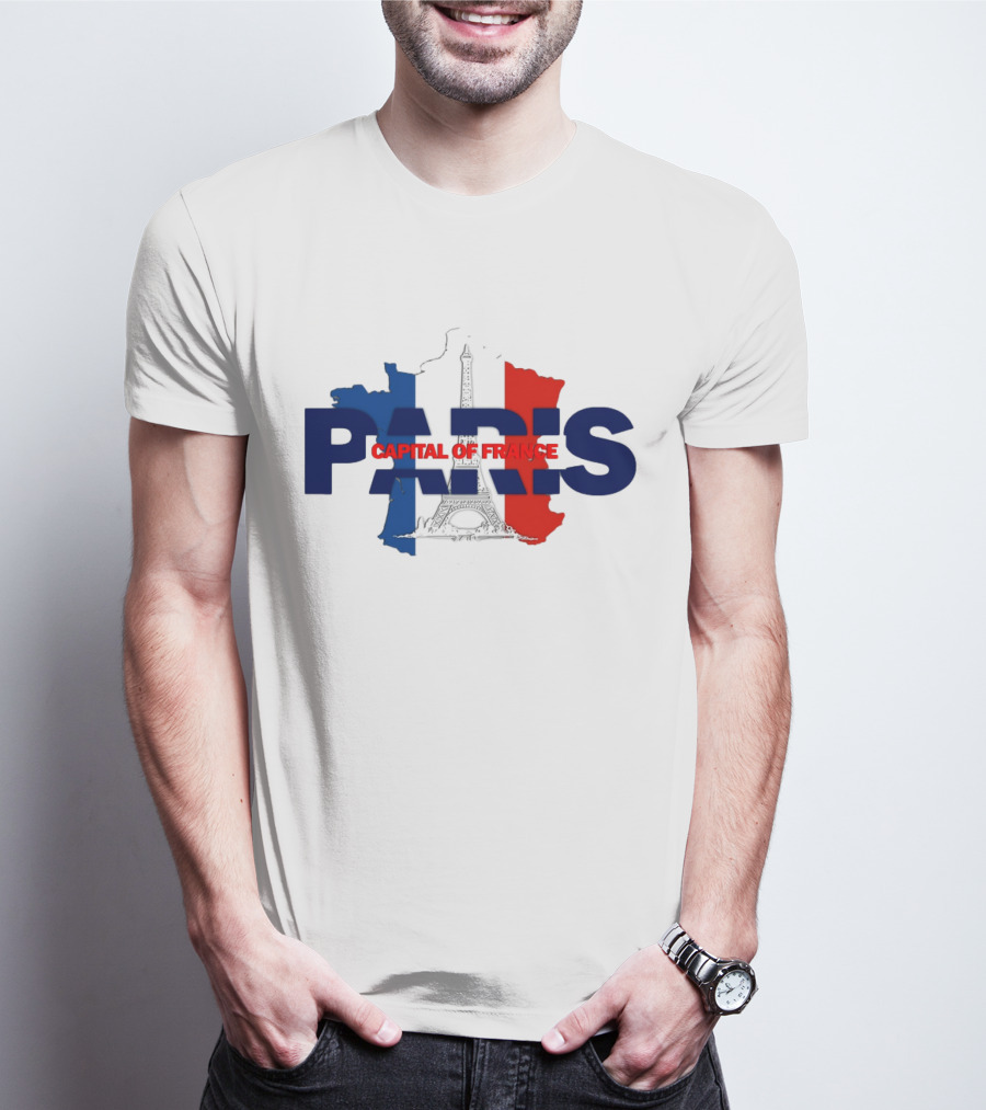 Paris Capital Of France Eiffel Tower Flag Map T-Shirt