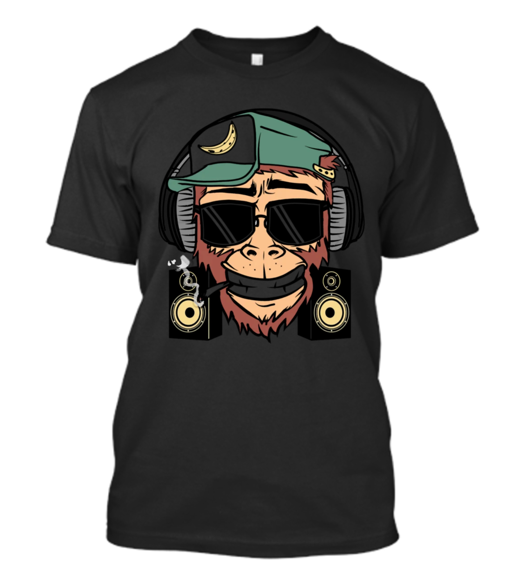 DJ Monkey Cool Headphones Banana Cap Music Speakers T-Shirt