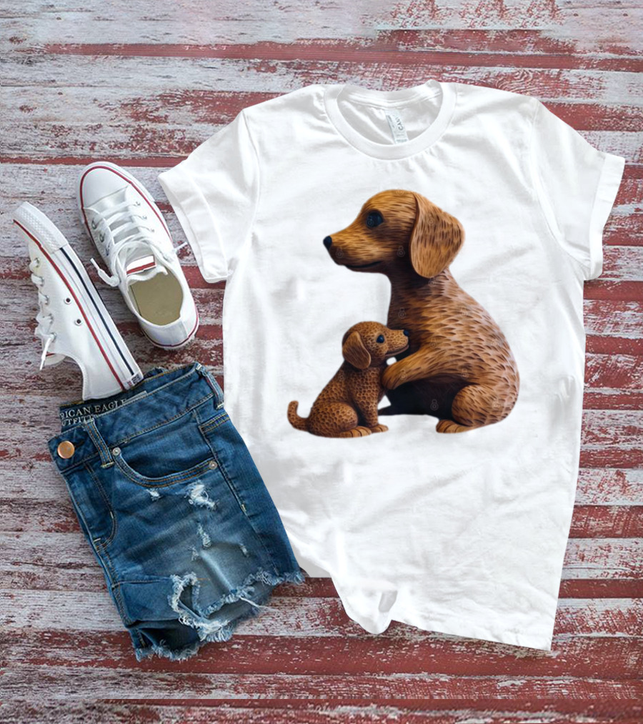 Dog Carvings Parent And Puppy Figurines T-Shirt
