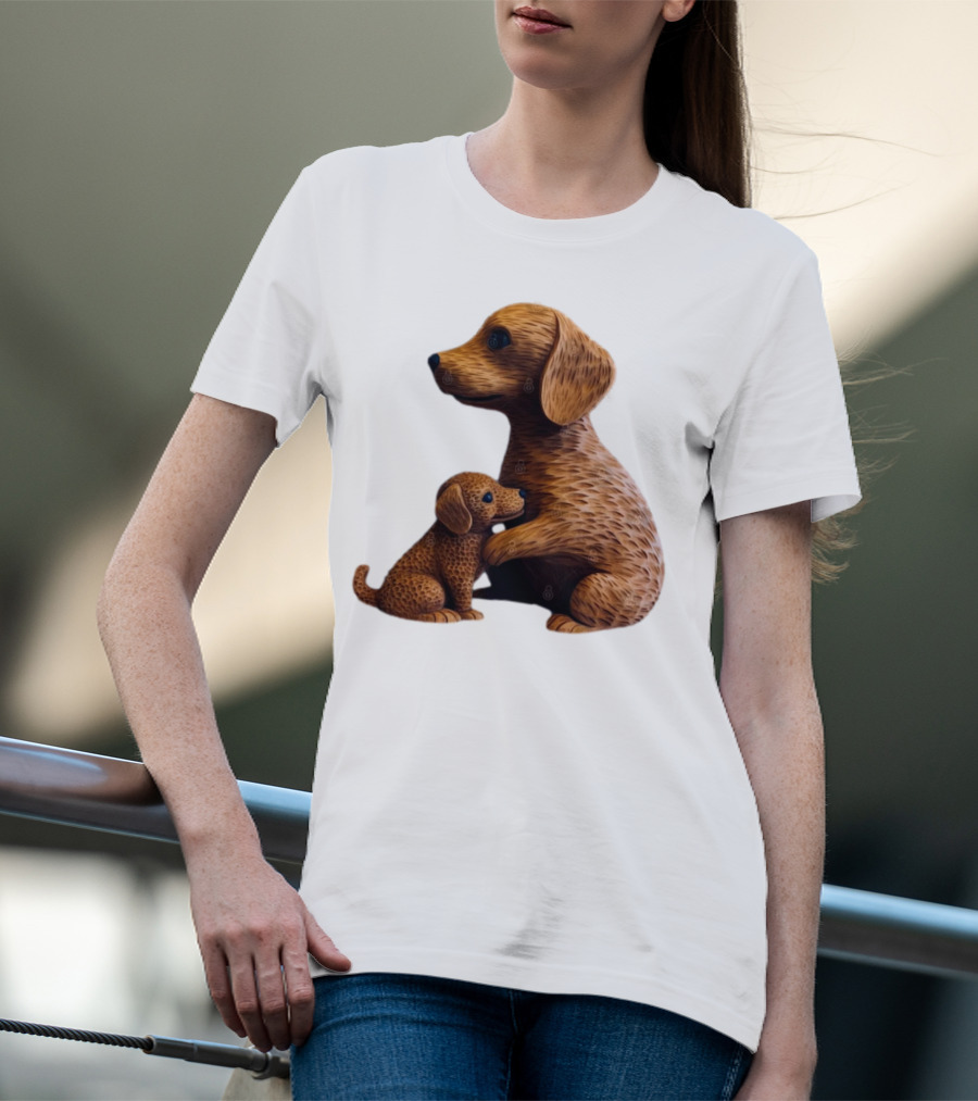 Dog Carvings Parent And Puppy Figurines T-Shirt
