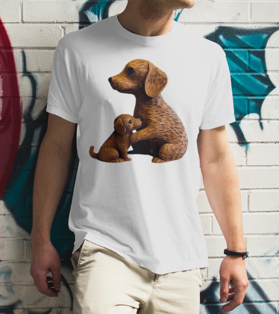 Dog Carvings Parent And Puppy Figurines T-Shirt