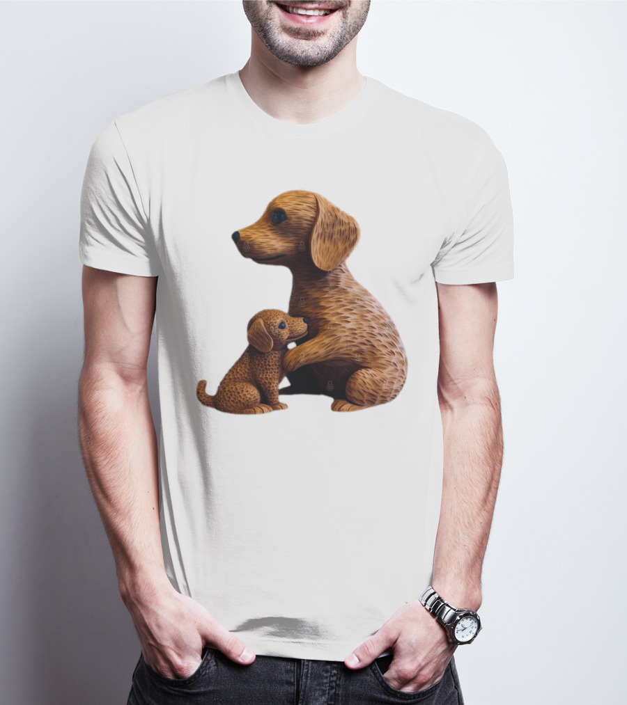 Dog Carvings Parent And Puppy Figurines T-Shirt