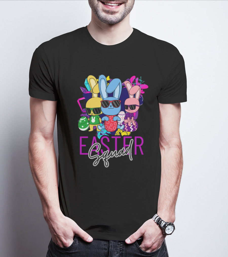 Easter Squad Cool Bunny Trio Retro Vibe T-Shirt