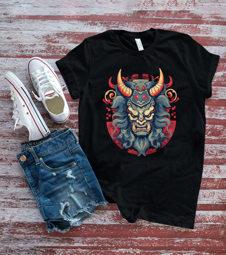 Oni Mask Japanese Demon With Horns T-Shirt