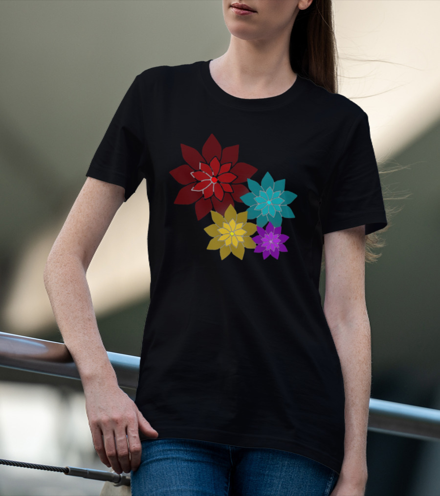 Pattern Of Flowers In Red, Blue, Yellow, Purple T-Shirt