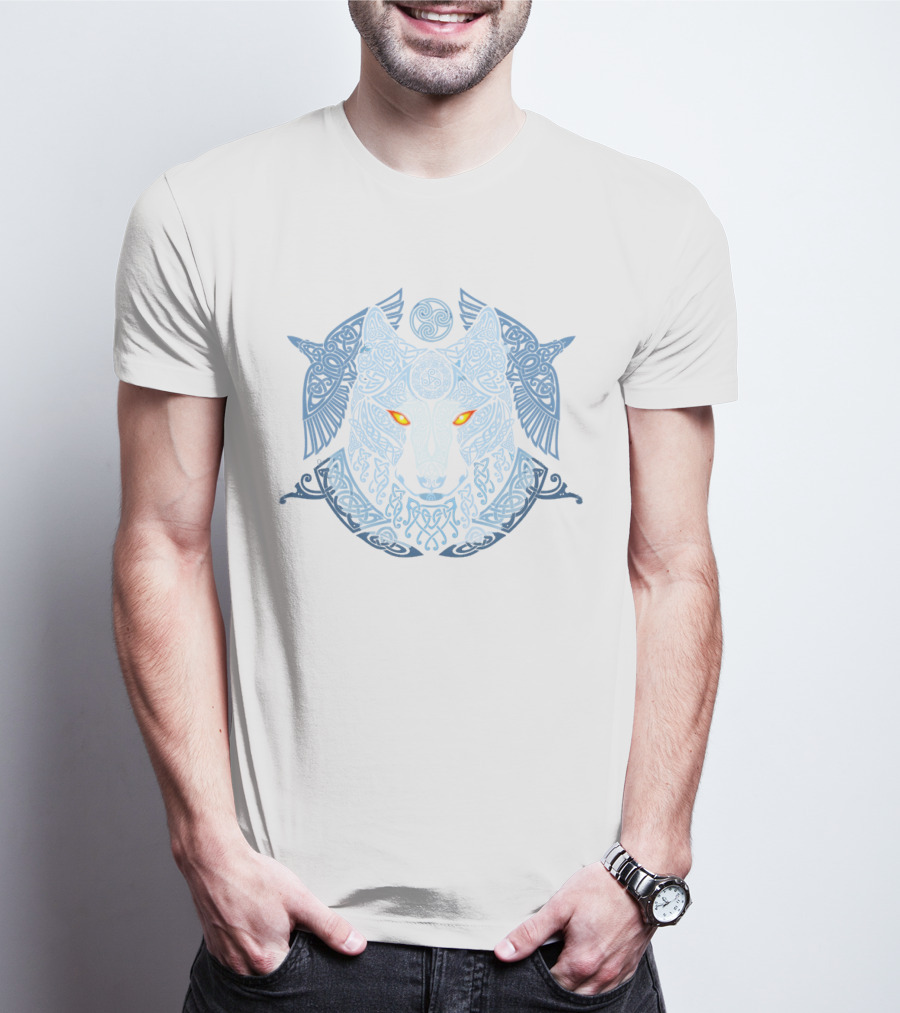 Raven Wolf Celtic Knotwork Design With Triquetra And Spiral Motif T-Shirt