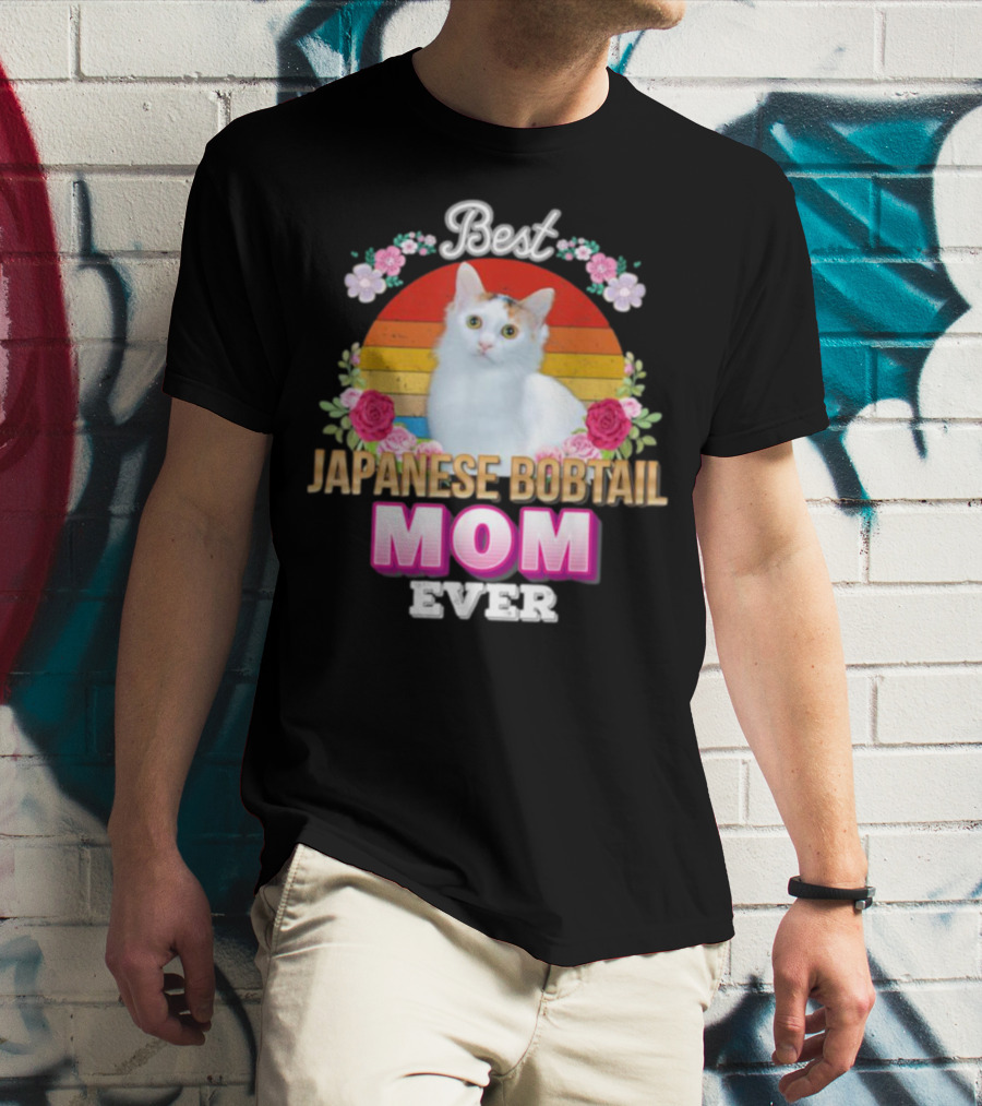 Best Japanese Bobtail Mom Ever Rainbow Floral Cat T-Shirt