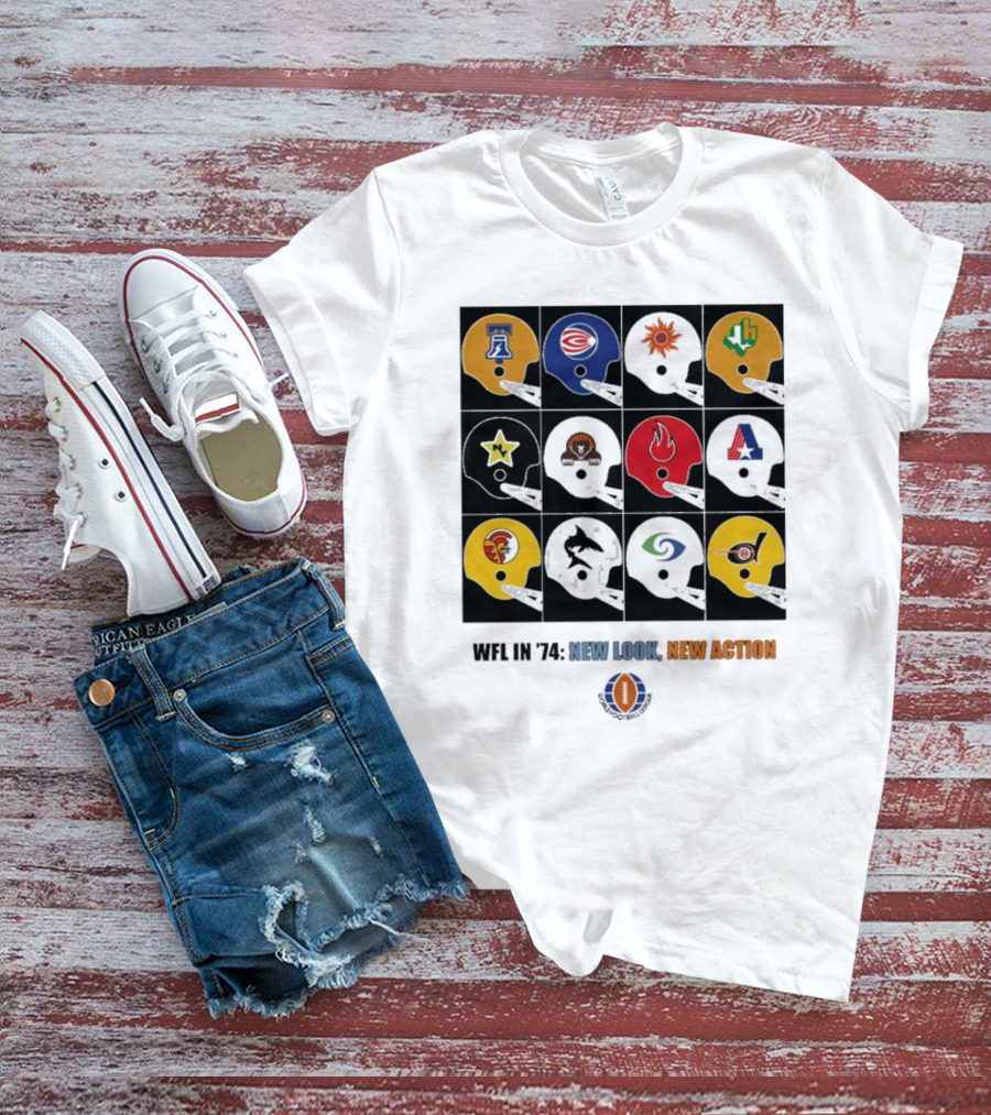 WFL In 1974 New Look New Action World Football League Helmets Collection T-Shirt