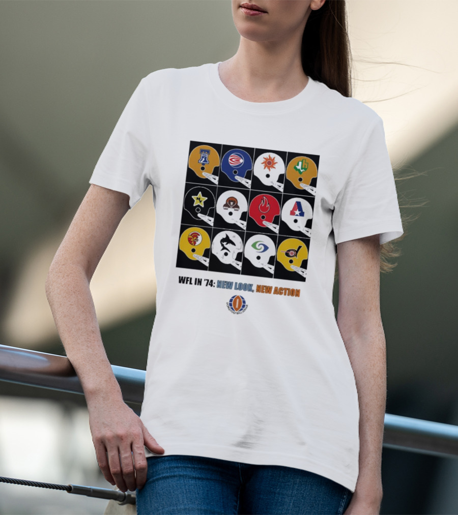 WFL In 1974 New Look New Action World Football League Helmets Collection T-Shirt