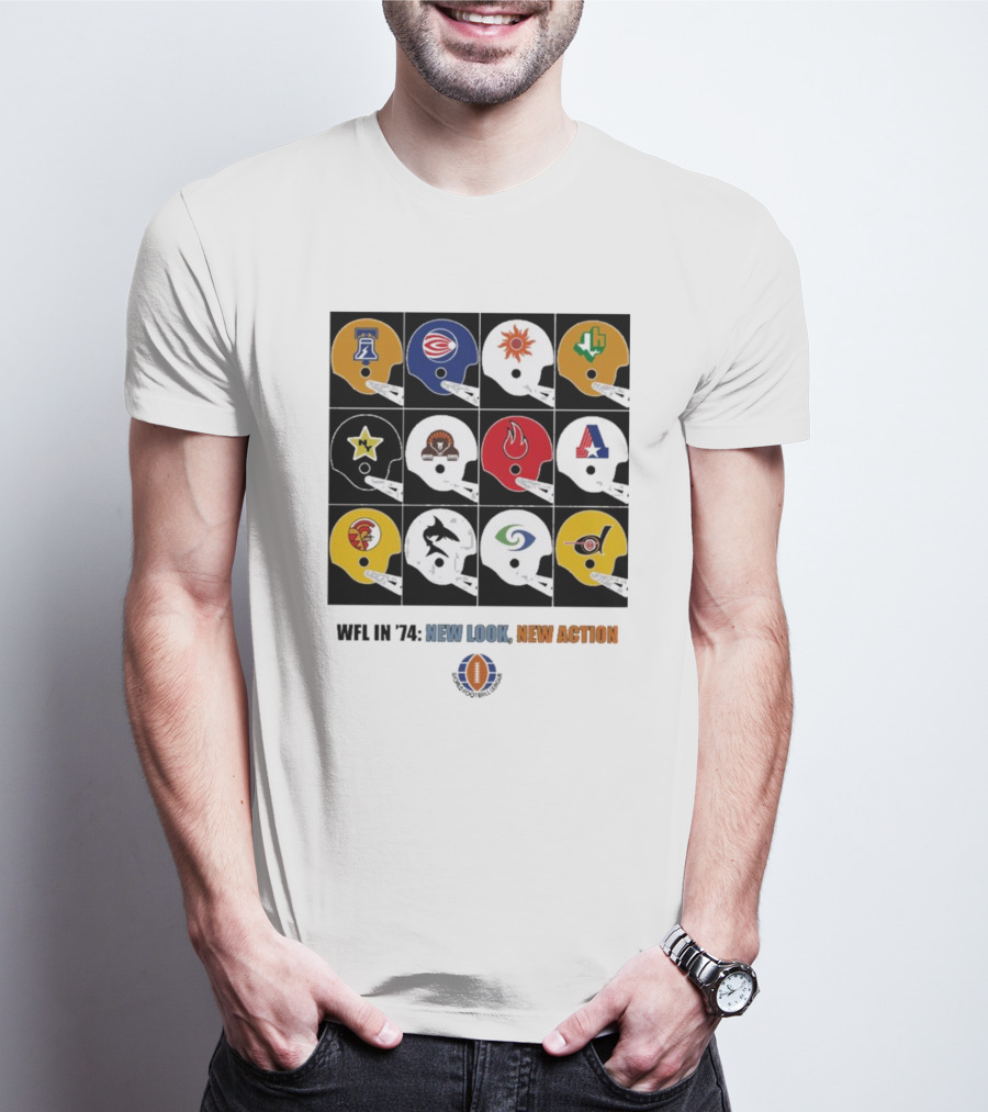 WFL In 1974 New Look New Action World Football League Helmets Collection T-Shirt